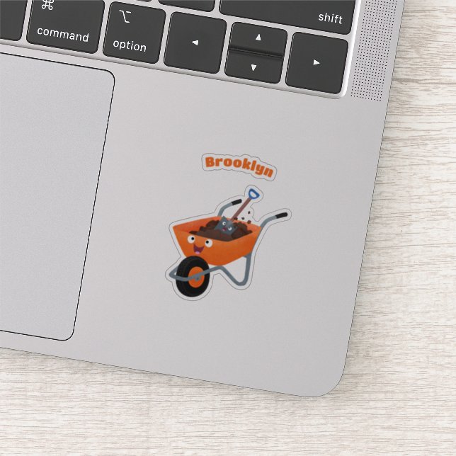 Cute happy orange wheelbarrow cartoon illustration (Detail)