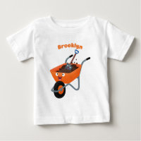 Cute happy orange wheelbarrow cartoon illustration