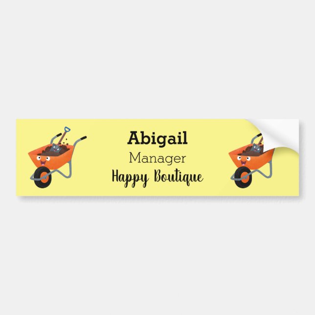 Cute happy orange wheelbarrow cartoon illustration bumper sticker (Front)
