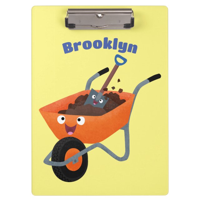 Cute happy orange wheelbarrow cartoon illustration clipboard (Front)