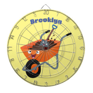 Cute happy orange wheelbarrow cartoon illustration dartboard