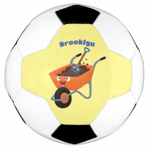 Cute happy orange wheelbarrow cartoon illustration football