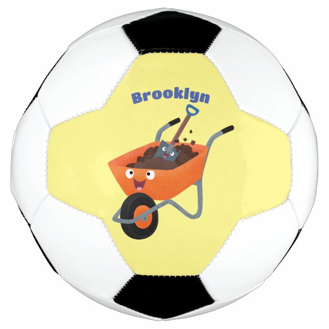 Cute happy orange wheelbarrow cartoon illustration football (Front)