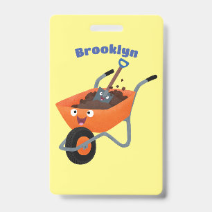 Cute happy orange wheelbarrow cartoon illustration ID badge