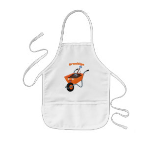 Cute happy orange wheelbarrow cartoon illustration kids apron