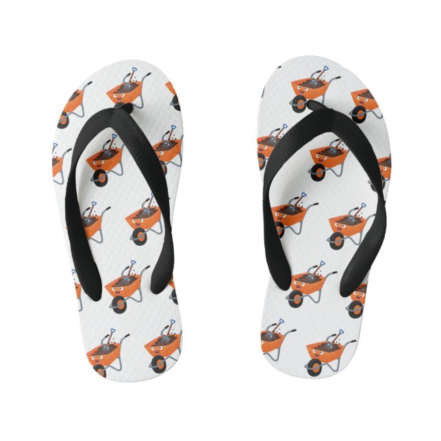 Cute happy orange wheelbarrow cartoon illustration kid's flip flops (Footbed)