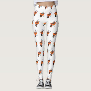 Cute happy orange wheelbarrow cartoon illustration leggings