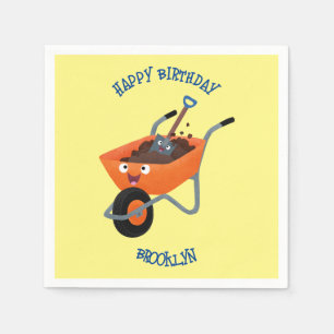 Cute happy orange wheelbarrow cartoon illustration napkin