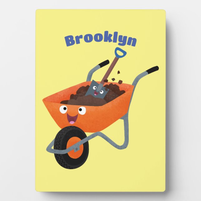 Cute happy orange wheelbarrow cartoon illustration plaque (Front)