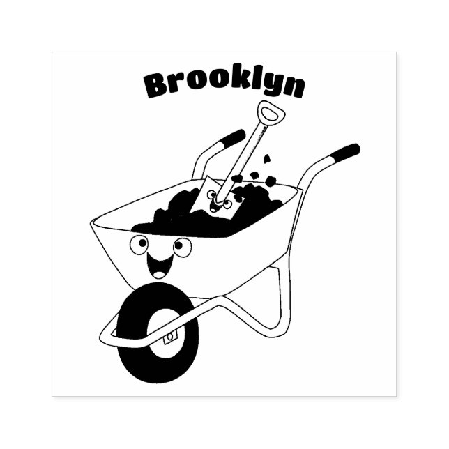 Cute happy orange wheelbarrow cartoon illustration rubber stamp (Imprint)