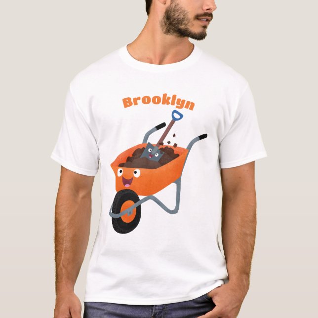 Cute happy orange wheelbarrow cartoon illustration T-Shirt (Front)