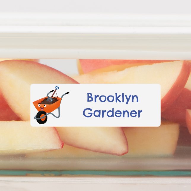Cute happy orange wheelbarrow cartoon personalised (Affixed)