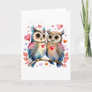 Cute Happy Owls in Love BLANK Card