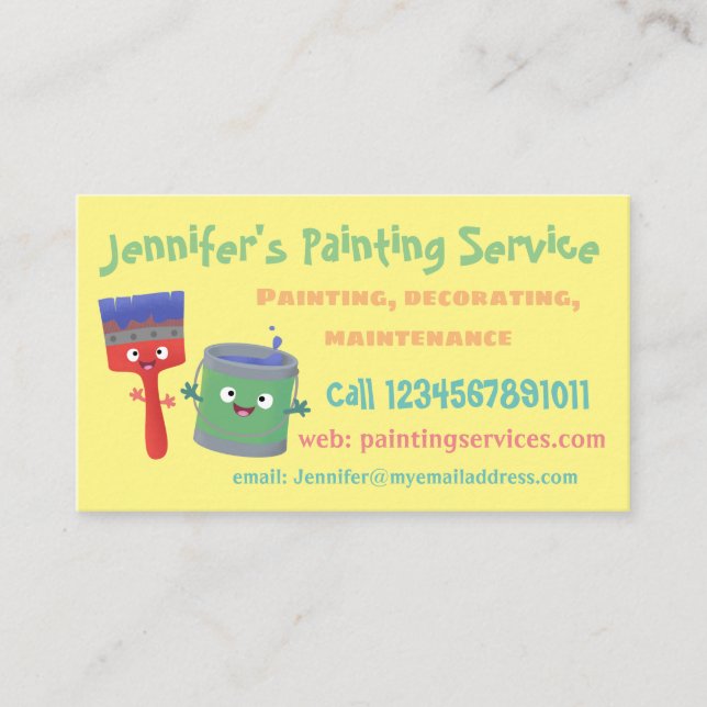 Cute happy painting service cartoon business card (Front)