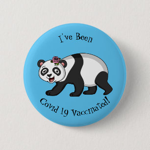 Cute happy panda bear with flower cartoon 6 cm round badge