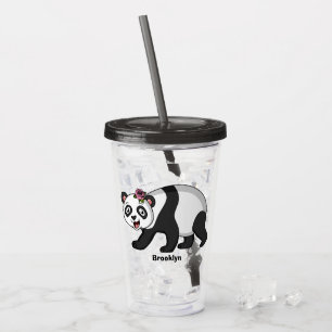 Cute happy panda bear with flower cartoon  acrylic tumbler