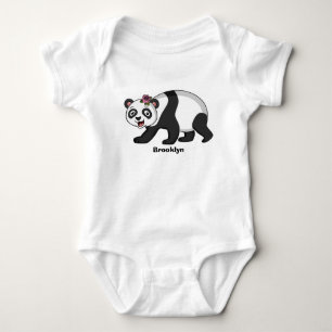 Cute happy panda bear with flower cartoon baby bodysuit