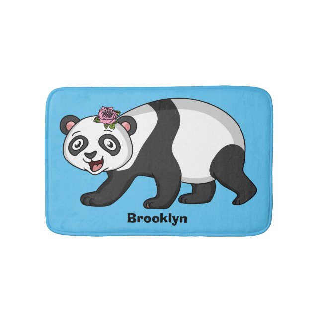 Cute happy panda bear with flower cartoon  bath mat (Front)