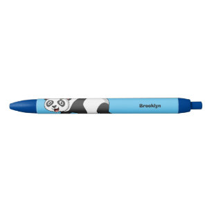 Cute happy panda bear with flower cartoon black ink pen