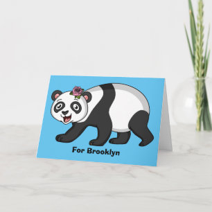 Cute happy panda bear with flower cartoon card