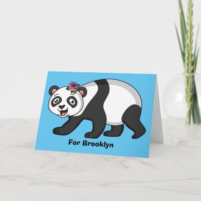 Cute happy panda bear with flower cartoon card (Front)