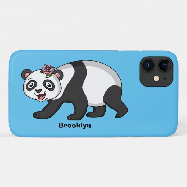 Cute happy panda bear with flower cartoon Case-Mate iPhone case (Back (Horizontal))