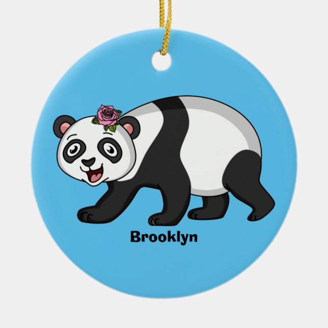 Cute happy panda bear with flower cartoon ceramic tree decoration (Front)