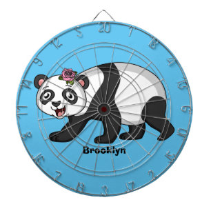 Cute happy panda bear with flower cartoon  dartboard