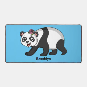 Cute happy panda bear with flower cartoon  desk mat