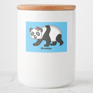 Cute happy panda bear with flower cartoon food label