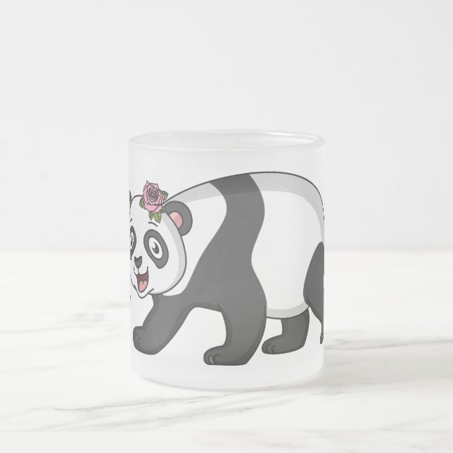 Cute happy panda bear with flower cartoon frosted glass coffee mug (Center)