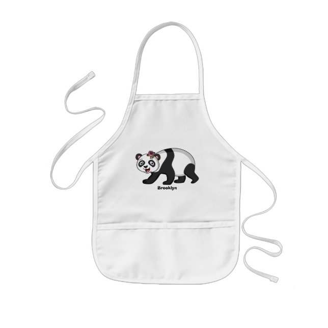 Cute happy panda bear with flower cartoon kids apron (Front)
