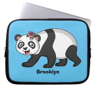 Cute happy panda bear with flower cartoon laptop sleeve