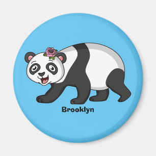 Cute happy panda bear with flower cartoon magnet
