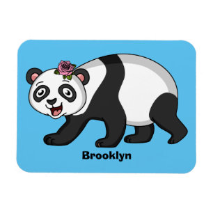 Cute happy panda bear with flower cartoon magnet