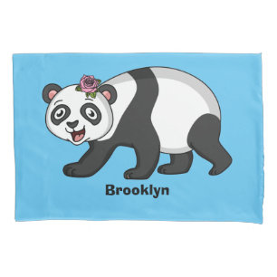 Cute happy panda bear with flower cartoon  pillowcase
