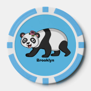 Cute happy panda bear with flower cartoon poker chips