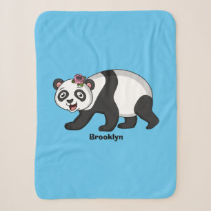 Cute happy panda bear with flower cartoon sherpa blanket