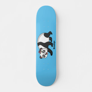 Cute happy panda bear with flower cartoon skateboard