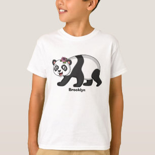 Cute happy panda bear with flower cartoon T-Shirt