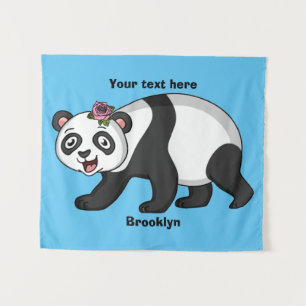 Cute happy panda bear with flower cartoon  tapestry