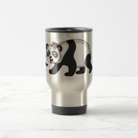 Cute happy panda bear with flower cartoon