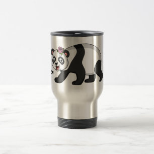 Cute happy panda bear with flower cartoon travel mug