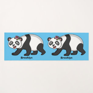 Cute happy panda bear with flower cartoon yoga mat