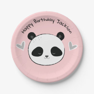 Cute Happy Panda Face Pink Party Plate