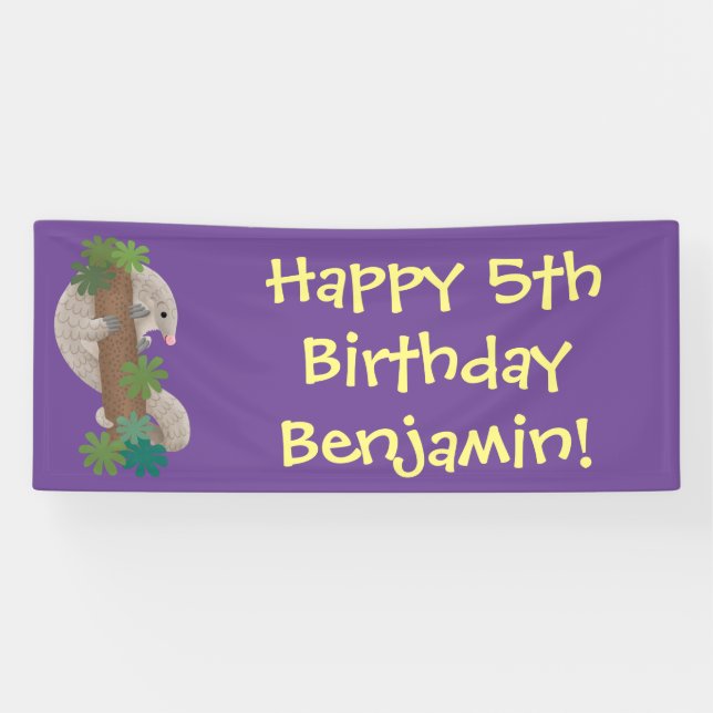 Cute happy pangolin anteater illustration banner (Horizontal)