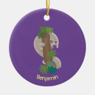 Cute happy pangolin anteater illustration ceramic tree decoration