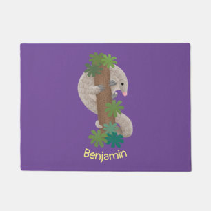 Cute happy pangolin anteater illustration doormat