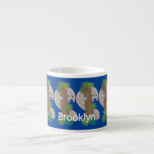 Cute happy pangolin anteater illustration espresso cup (Front)