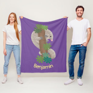 Cute happy pangolin anteater illustration fleece blanket